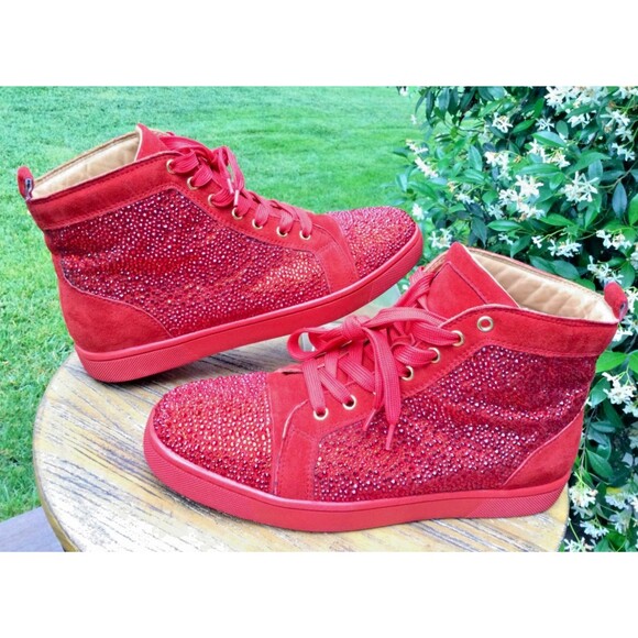 Christian Louboutin Sz 41 US 8 Red Crystal Pavot Suede Custom Strass Sneaker Men main image 14